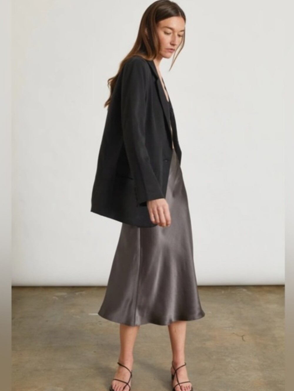 NWT ALMINA CONCEPT SILK SLIP SKIRT IN CHARCOAL